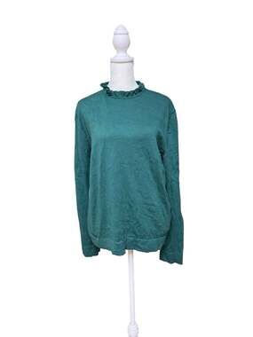 J.Crew Women’s XL Teal Green 100% Cotton Ruffle Neck Sweater Pullover